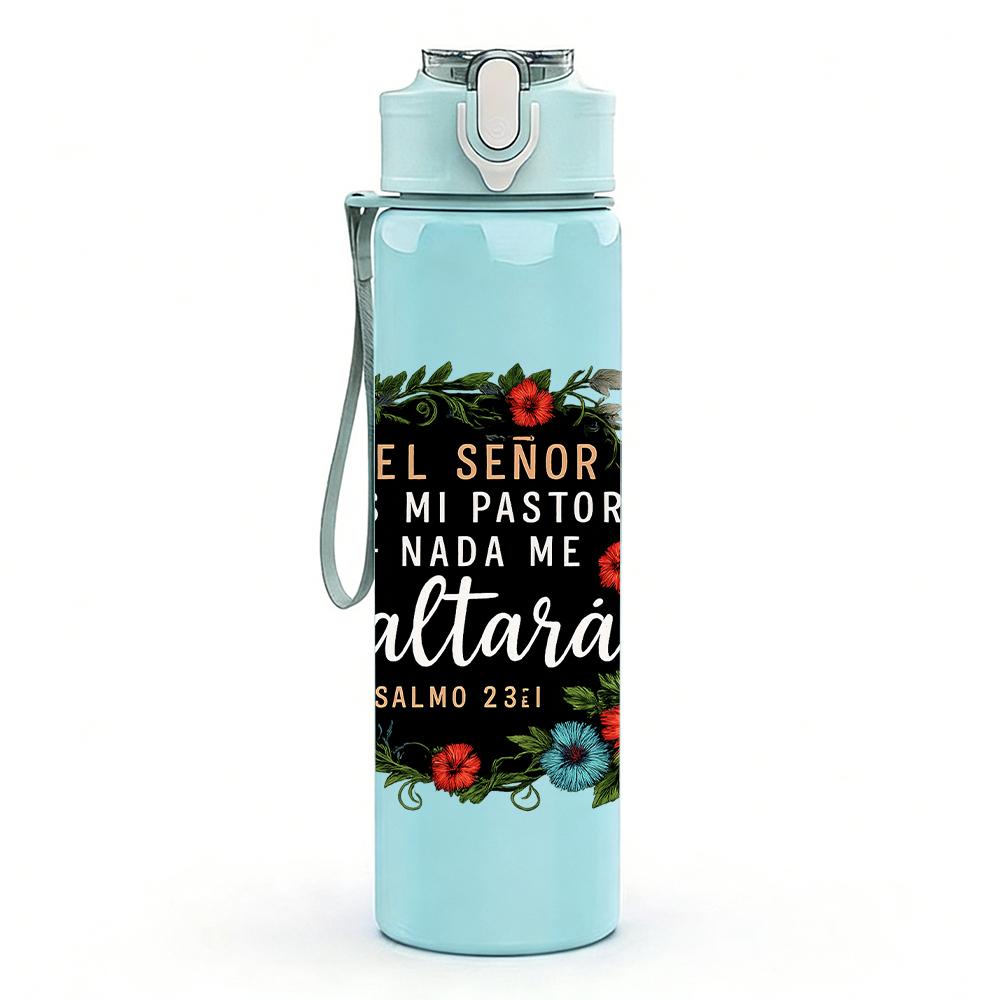 1PC Floral Wreath Quote Text 750ml Color Plastic Sports Water Bottle Leakproof Flip Straw Lid For Sports Office Home Use