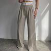Elegant Loose Gray Office Women Pants Fashion High Waist Straight Trousers Casual Chic Spliced Full Length Female Pants