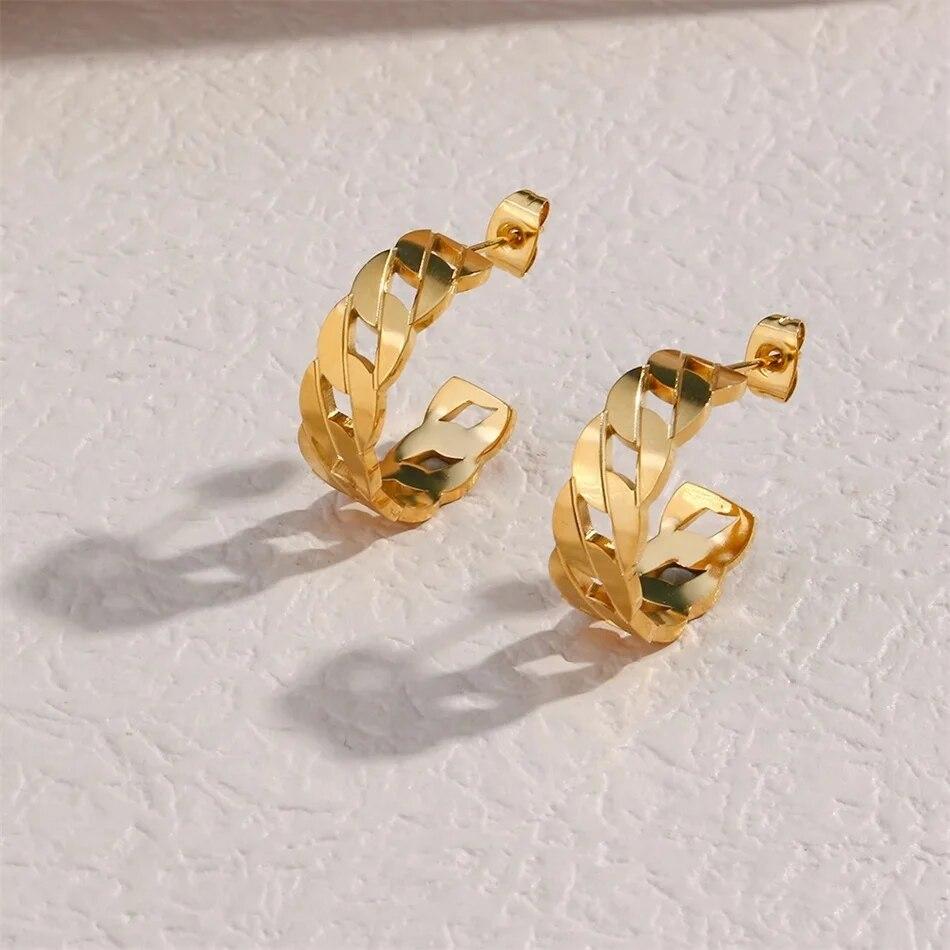EManco Orecchini a Cerchio con Catena in Acciaio Inossidabile per Donna Moda Gioielli Coreani Ragazza Temperamentale Indossabili Quotidiani orecchini