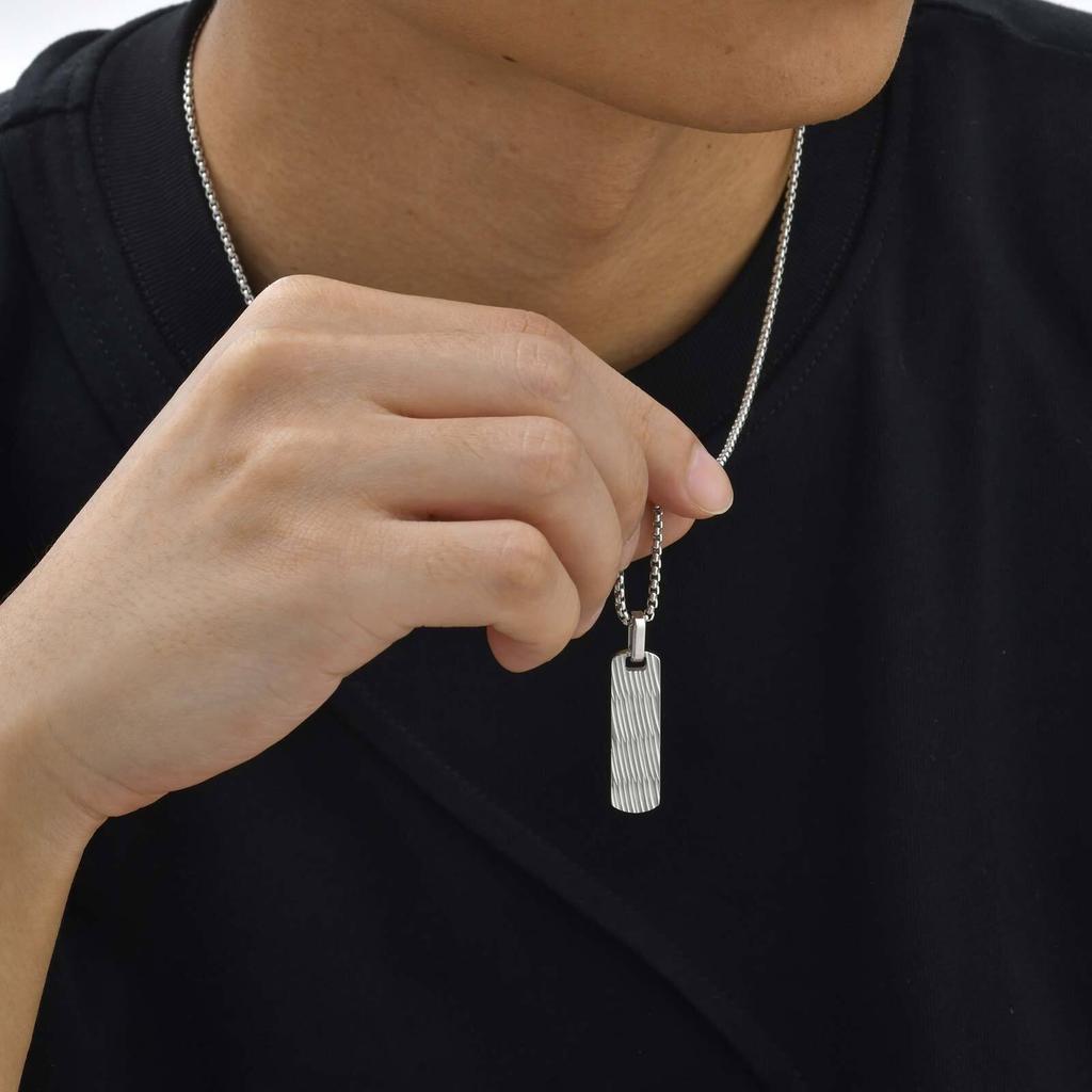 Small Vertical Bar Necklace for Men,Silver Color Cutting Surface Square Pendant Necklace,Hiphop Simple Jewelry