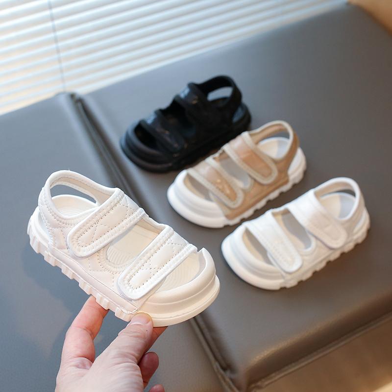 Kids Beach Shoes Soild Color Double Hook&loop Boys Girls Sandals Non-slip Soft Sole 2025 Summer New Children Flats Toes Capped