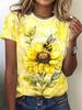 Women's Casual Short Sleeve T-Shirt - Vibrant Sunflower ; Bee Print. Soft Breathable Fabric. Machine Washable. Regular Fit for Casual Attire. Cute T S