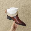 Krazing Pot Cow Split Skin Autumn Winter Shoes Wool Chunky Heels Size 43 Size 42 Pointed Toe Gradient Color Zip Fur Ankle Boots