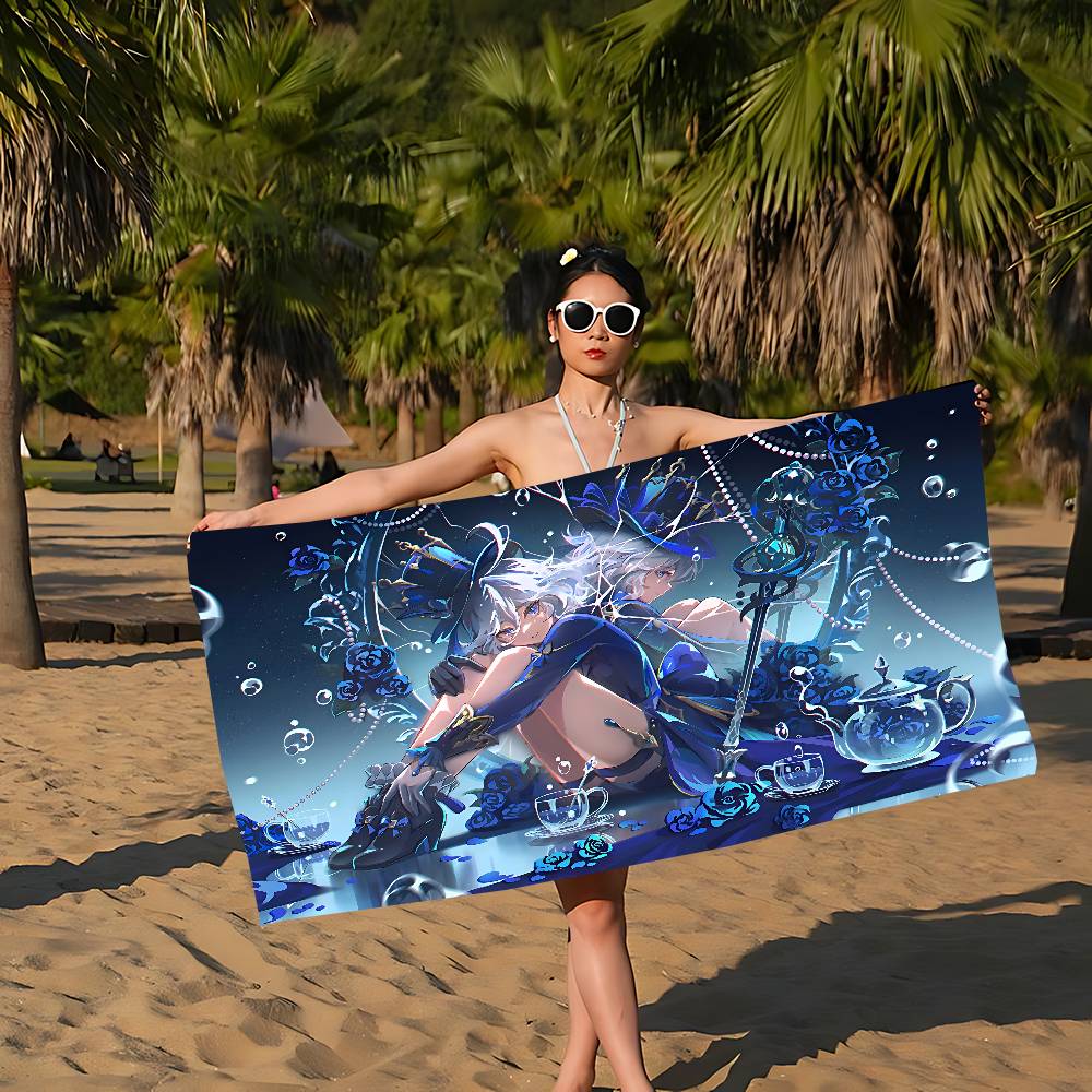 Game F-furina Anime Beach Swimming Towel Soft Absorbent Washcloth Children's Gifts For Kids Travel Camping Gym