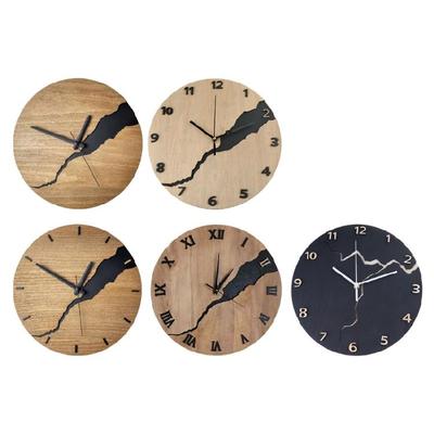 Modern Cracked Pattern Wall Clock Without Ticking Sounds Wood 30cm Hanging Clocks for Office Living Room Kitchen School