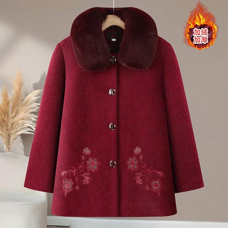 Middle-aged mother autumn and winter woolen coat old lady velvet clothes grandma winter clothes mink coat thickened