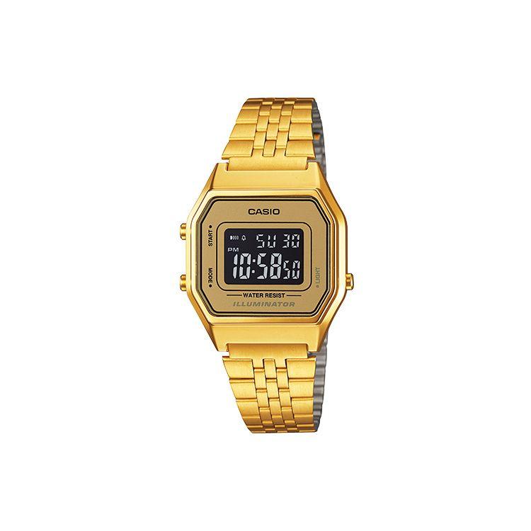 Casio Vintage Series L Digital Retro Fashion Waterproof Quartz Watch Stainless Steel Band Women watches Black LA680WGA-9B Regular Watch Box,Gold Strap