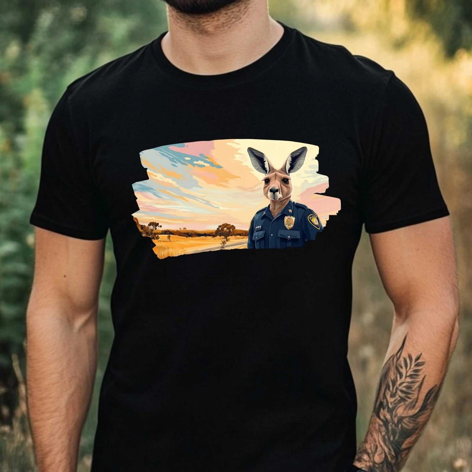 T-Shirt Herren Känguru als Polizist Motiv Baumwolle Größe XS bis 5XL XXXXL