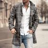 Men Overcoat Plaid Single-breasted Turndown Collar Long Sleeves Slim Mid-length Jacket Coat