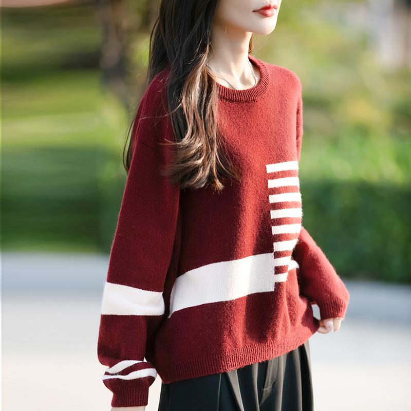 

Всесезонний жіночий светр 50% вовна 50% шовк | Легкий теплий пуловер з суміші | Розкішний кашеміровий шовковий трикотаж XL червоний