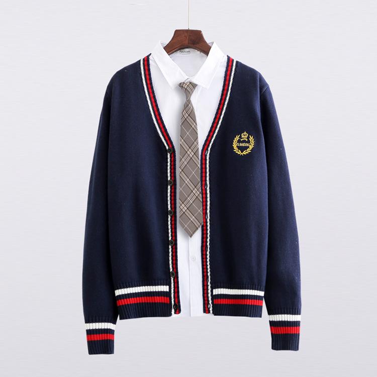 Women's Thickened JK Cardigan Sweater - Autumn/Winter Japanese College Style Embroidered Long Sleeve Knitwear