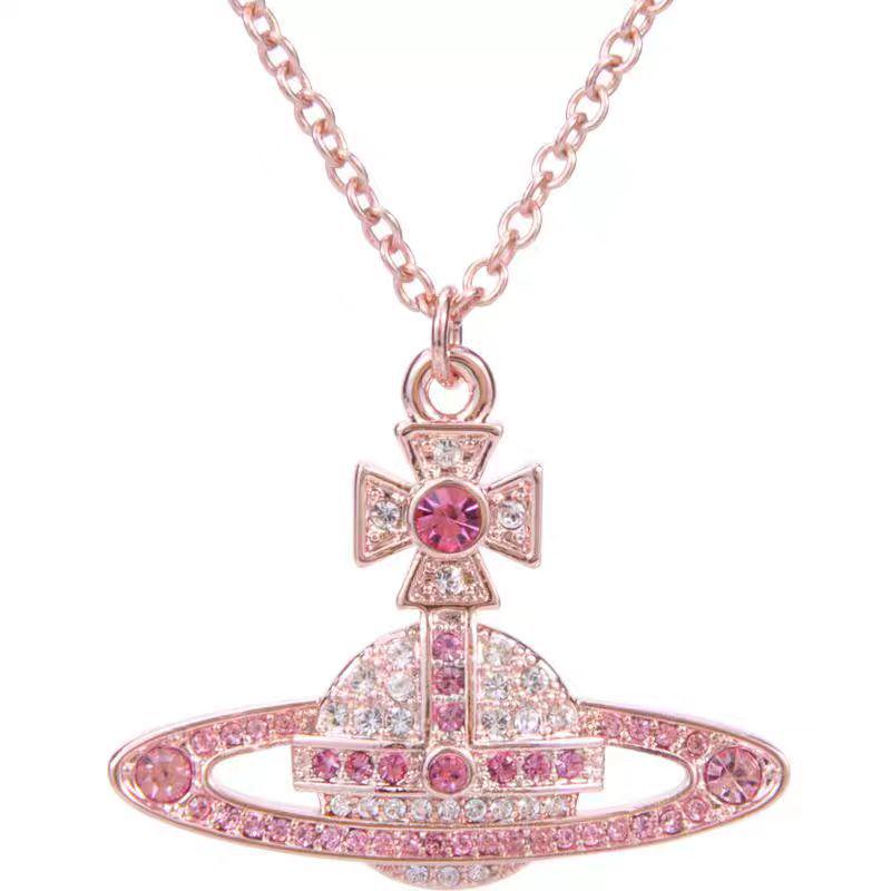 Kaiserinwitwe Leichter Luxus Diamant Saturn Halskette - Vielseitige Schlüsselbein Kette für Damenmode