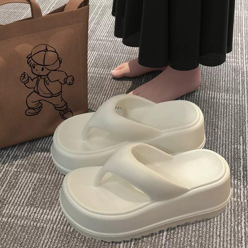 Thick-bottomed Foot-pinching Flip-flops Women's Summer Outer Wear Heightening Non-slip Indoor Home Leisure Beach Sandals
