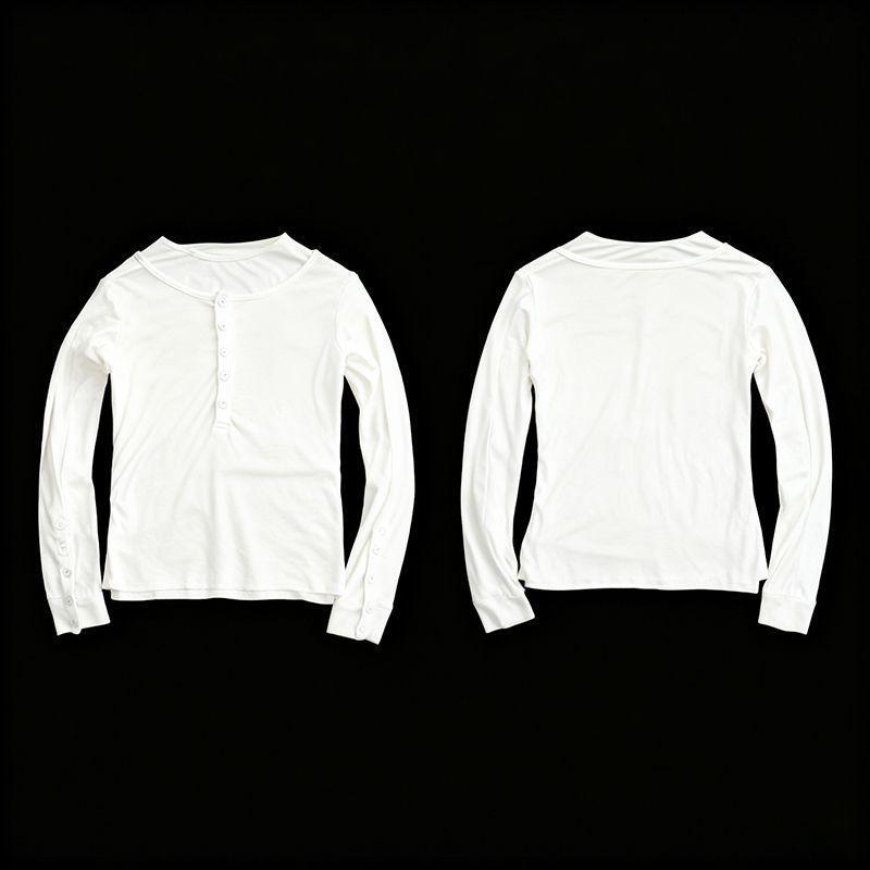 Autumn/Winter Slim Fit Round Neck Patchwork Long Sleeve T-shirt. Small белый
