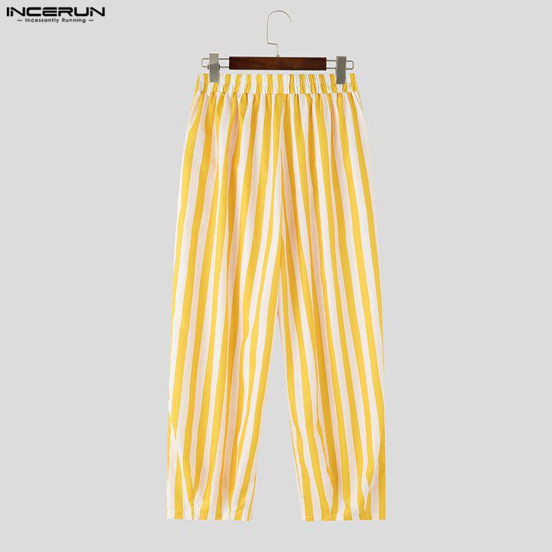 INCERUN Mens Striped Wide Leg Pants Casual Loose High Waist Streetwear Hip Hop Long Baggy Trousers