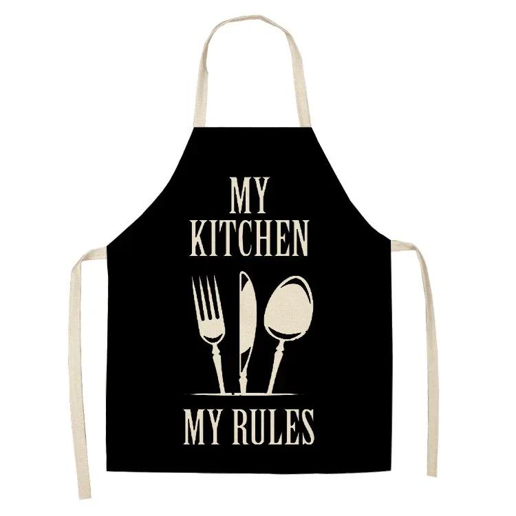Letter Alphabet Kitchen Aprons for Women Cotton Linen Bibs Household Cleaning Pinafore Home Cooking Apron Delantal