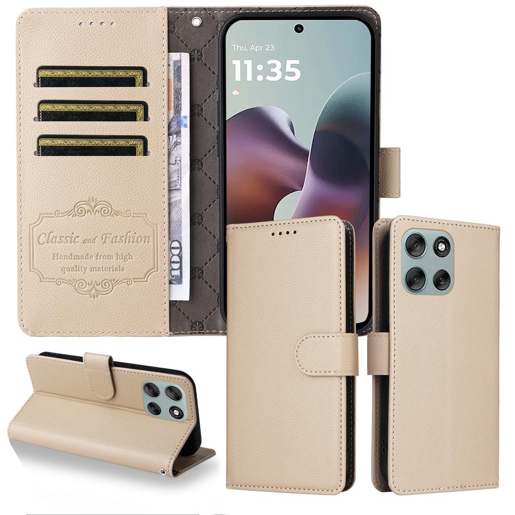 For Motorola Moto G56 5G Case RFID Blocking 3 Card Slots PU Leather Phone Cover with Wrist Strap