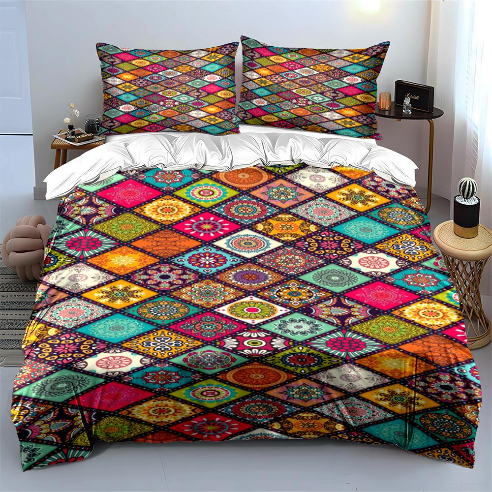 Colorful Bohemian Geometric Bedding Set Bedding Set (1 Duvet Cover, 2 Pillowcases, Duvet Not Included)
