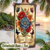 Floral Elegance Birds Theme Quick Dry Beach Towel Custom Name Text Print Large Sand Resistant Towel Beach Vacation