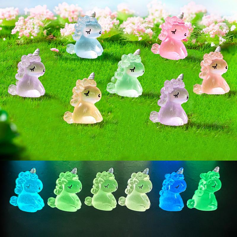 Adorable Cartoon Unicorn Figurine Resin Diy Miniature Night Light Decor Cute