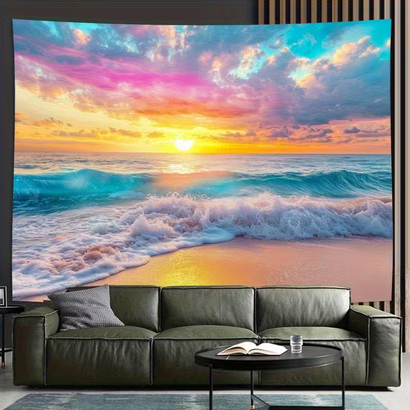 

2D Pastel Sunset Beach Backdrop Ocean Photography Background 47.2x31.5inch/120*80cm
