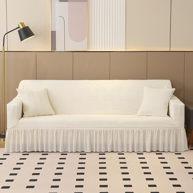 Elegant Jacquard Pleated Sofa Cover with Skirt Stretchable Non-Slip Fit for 1/2/3/4 Seater Couches Living Room Hotel Decor