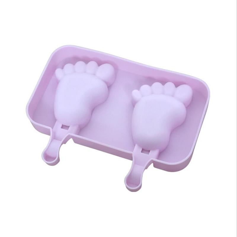 Silicone Ice Cream Mold with Lid Footprint Jelly Ice Ball Maker Baby DIY Food Supplement Tool Popsicle Stick Kitchen