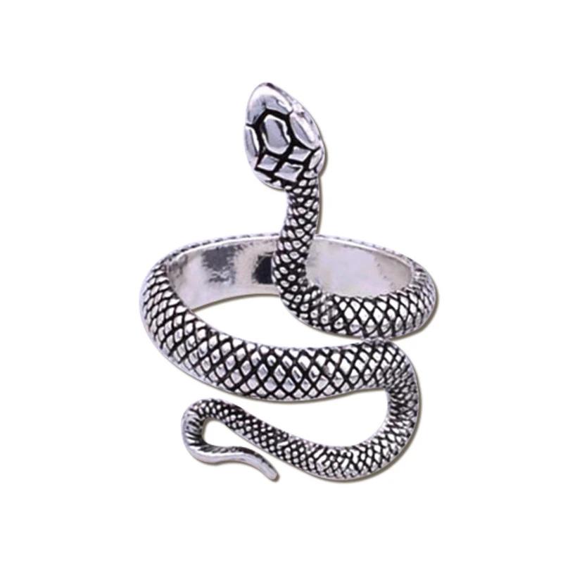 Retro Snake Ring Black Color Adjustable Stainless Steel Rings for Women Men Vintage Punk Hip Hop Bands Jewelry Accessories Gift