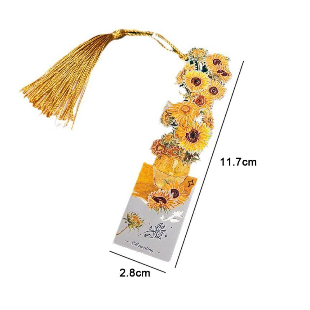Tassel Pendant Metal Bookmark Metal Floral Painting Bookmark  School Office Supplies