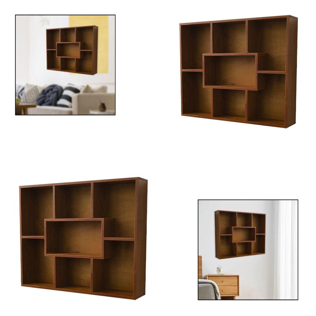 Elegant Wooden Wall Mounted Storage Shelf Vintage Display Shelf Seven Compartments Organizer for Home Office Decoration