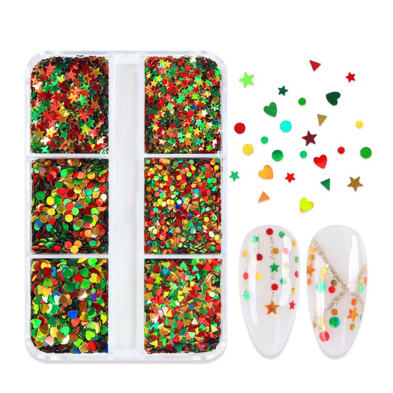 6 Grids Christmas Nail Glitter Nail Sequins Star Autumn Winter DIY Charm Manicure Supplies Flash DIY Nail Decorations Sequins