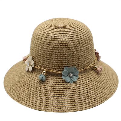Chapeau de Paille à Fleurs pour Femme Chapeau de Plage Petit et Frais d'Été Chapeau Parent-Enfant Chapeau de Soleil Pliable Chapeau Bob d'Extérieur
