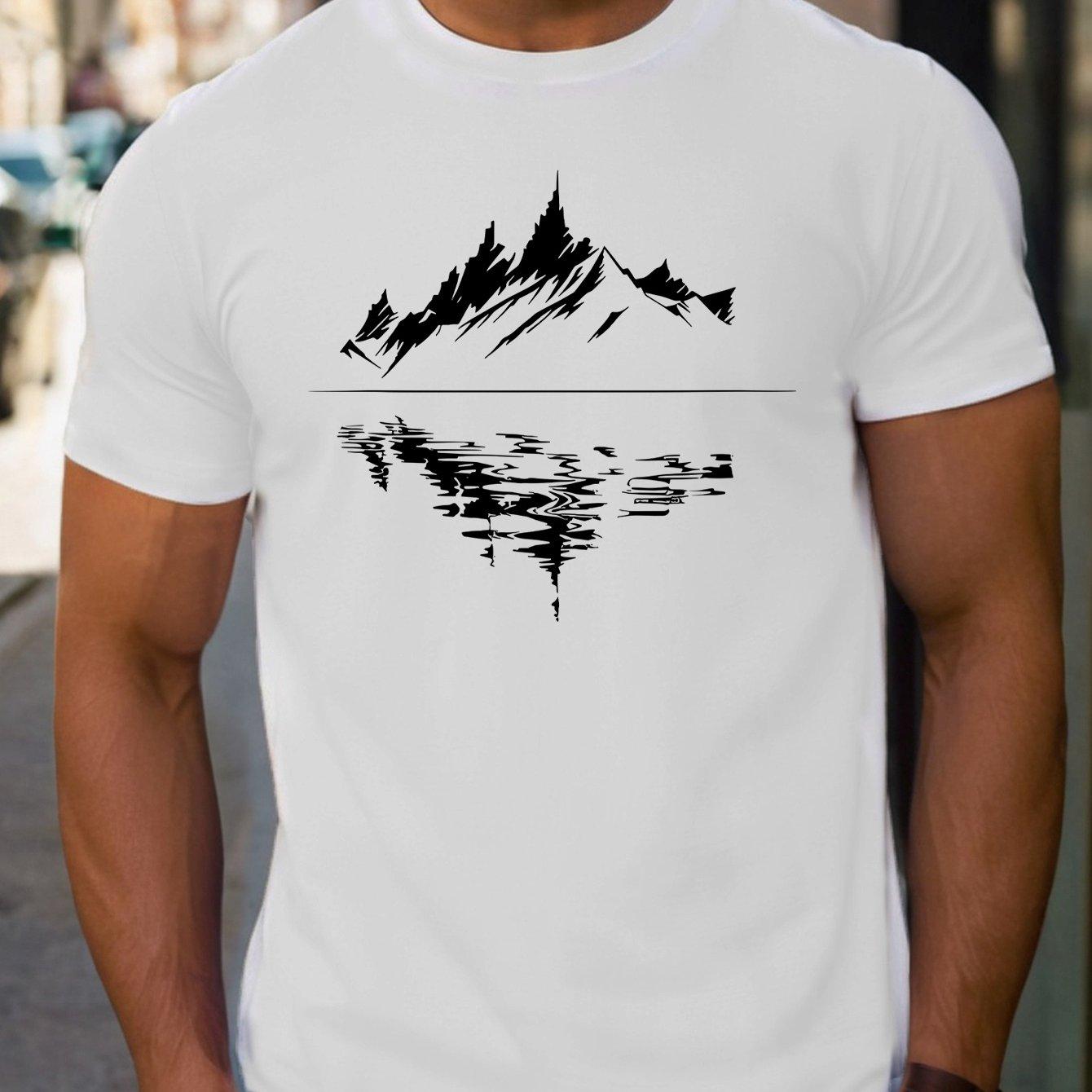 

Men s Summer 100 Pure Cotton Fashionable Casual Loose Fit Plus Mountain Reflection Printed Round Neck Short Sleeved T-shirt Top S