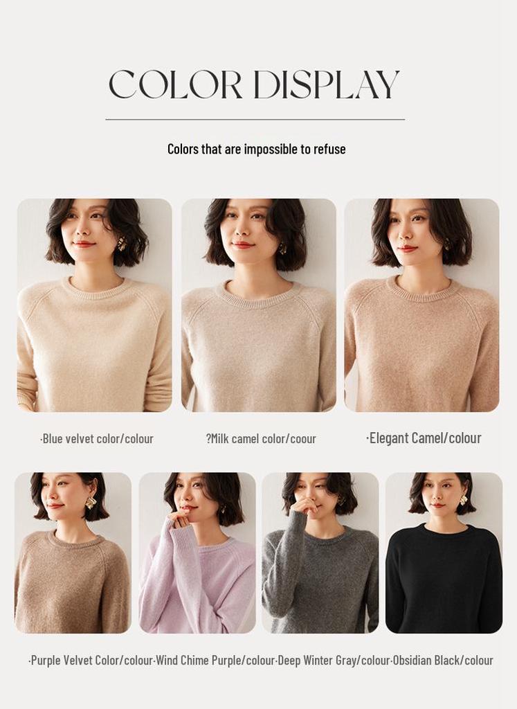Women's Cashmere Sweater - Autumn/Winter Lazy Style, Thick Loose Knit, Round Neck Pullover Base Layer