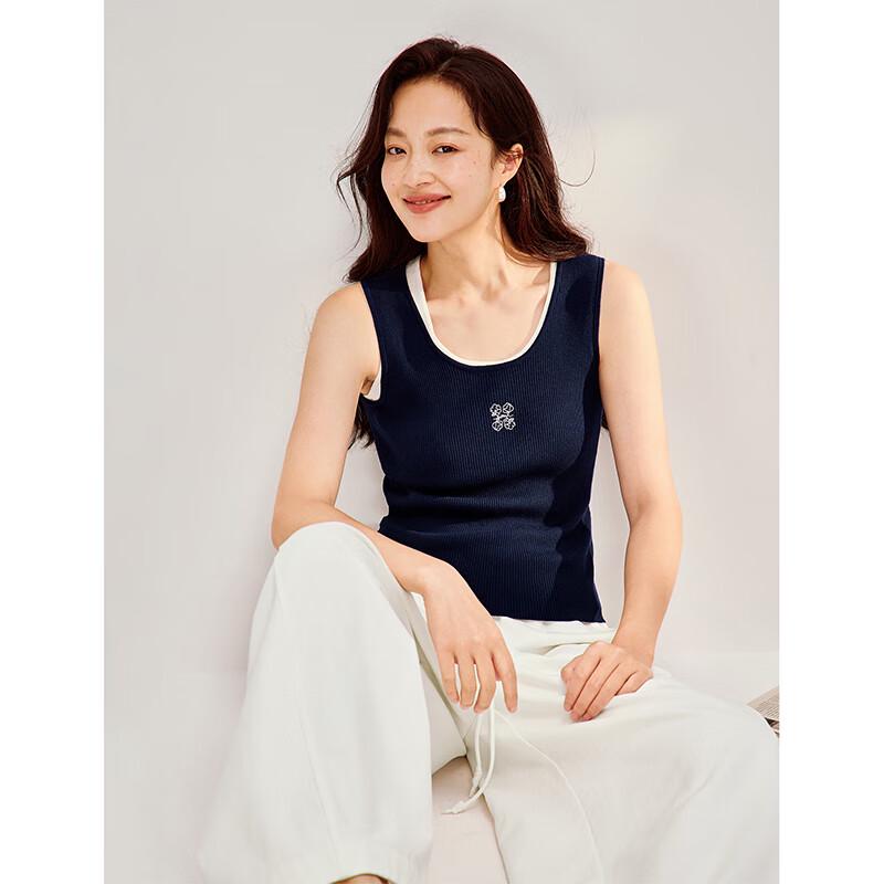 INMAN Damen Eisseide U-Ausschnitt Besticktes Strick Tanktop