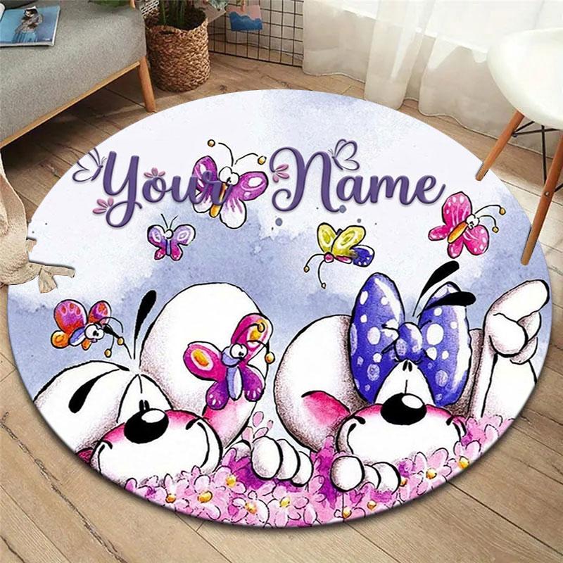 Diddl Custom Name Round Area Rug,Carpet Rug for Living Room Bedroom Sofa Playroom Decor,Non-slip Floor Mat