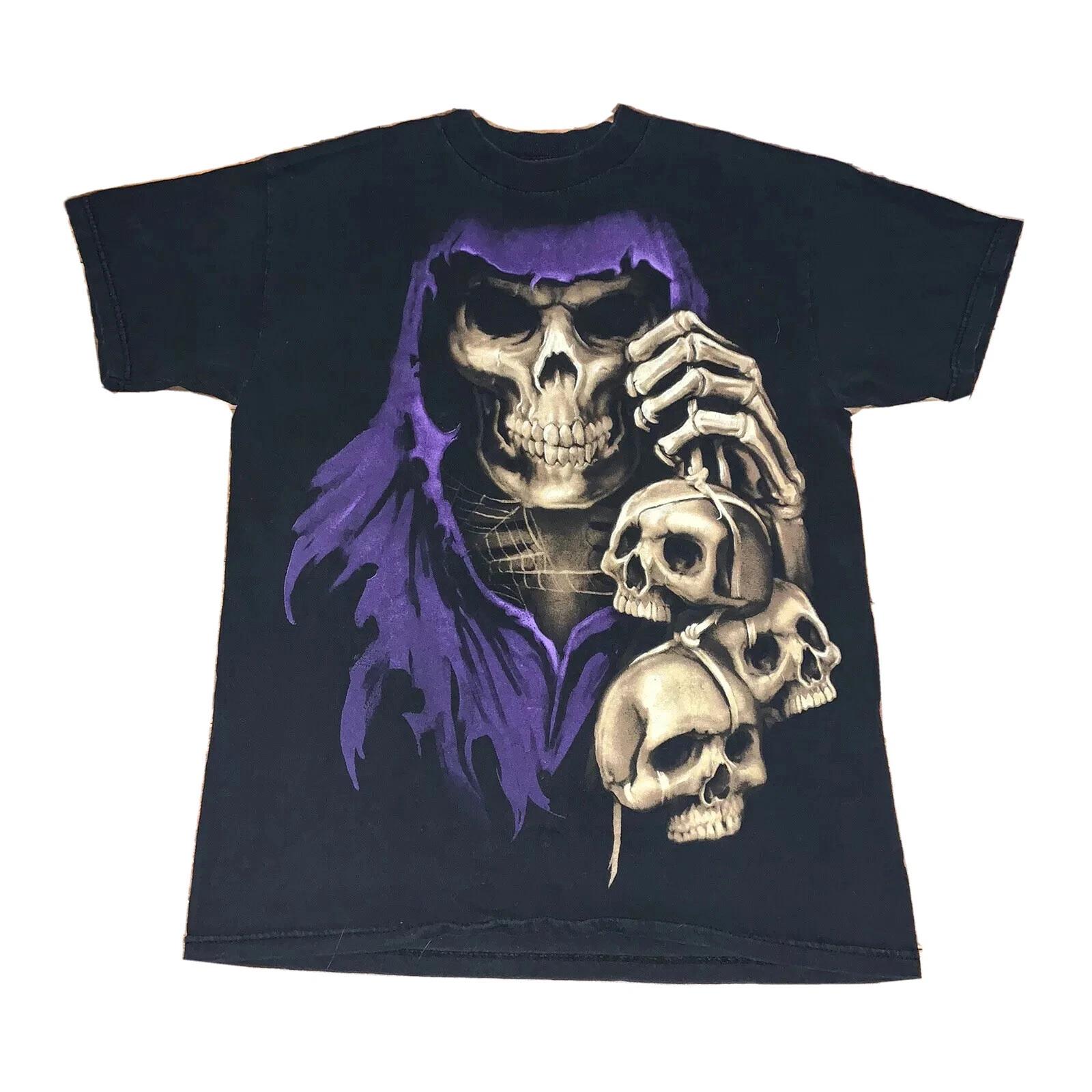Vintage Skeleton Skull All Over Print Evil Halloween Creepy T-Shirt Size Medium S