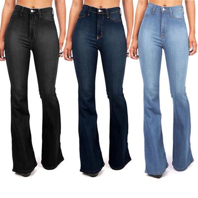 Jeans Feminino Europeu e Americano para Primavera e Outono, Lavado, Emagrecedor e Justo, Calça Micro Flare, Calça Longa