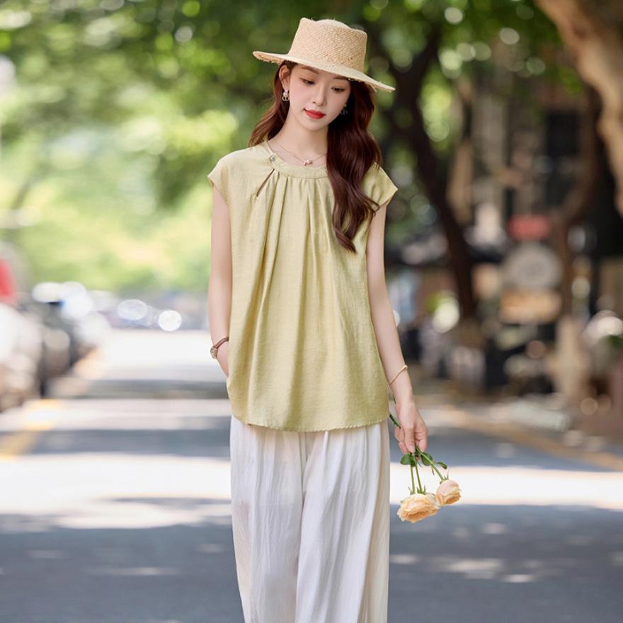 Fashion Suit Women's Summer New Temperament Casual Loose Wide-leg Pants Two-piece Set Trendy