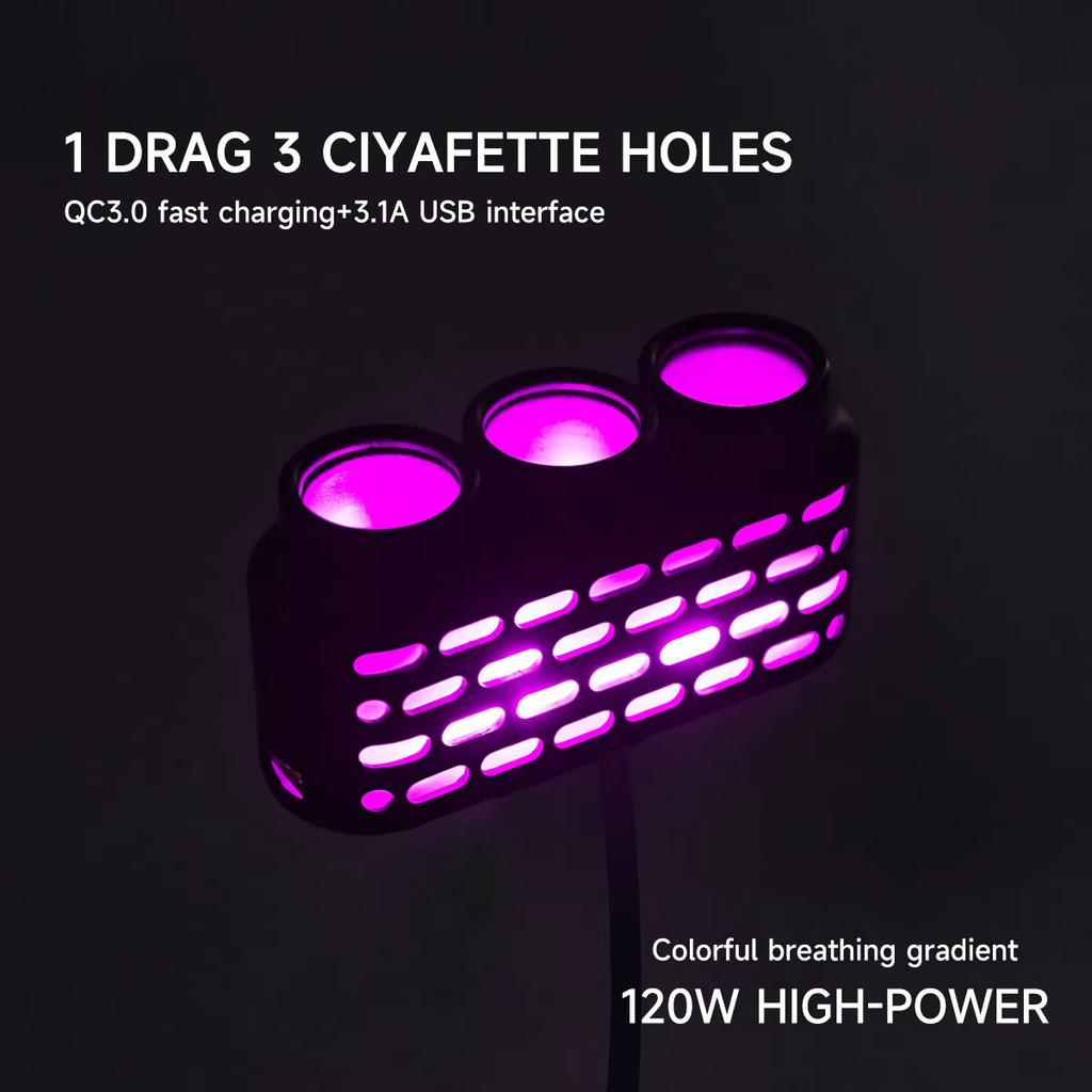 5 IN 1 12/24V Car cigarette Lighter Socket Splitter Plug USB Phone charger Adapter Voltage Car Cigarette Lighter Extension Cable