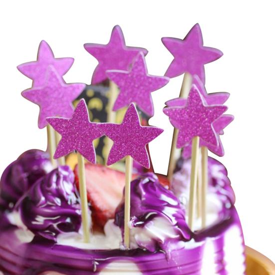 10Pcs Glitter Star Cupcake Cake Topper Party Supplies Birthday Wedding Decor