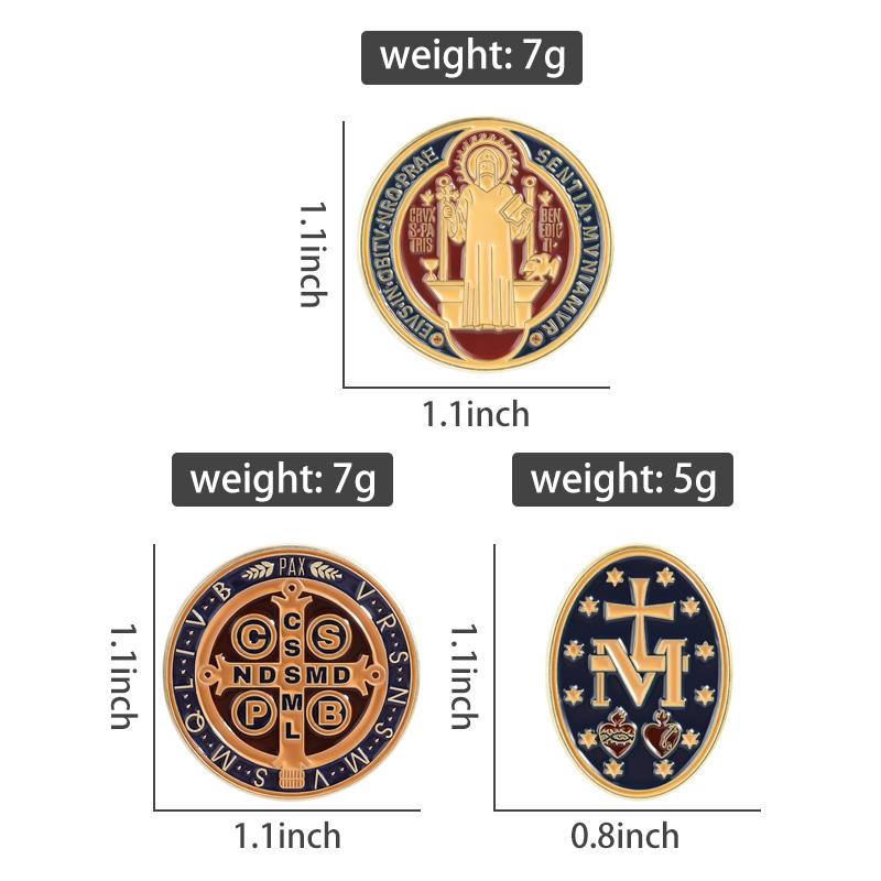 Catholic Saint Benedict Pins Vintage Religious Medal Brooches Exorcism Cross Monogram Badges Christian Faith Jewelry For Gifts