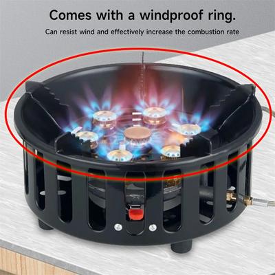 7-Core Camping Stove High-Power Strong Fire Portable Tourist Gas Burner Windproof Electronic Ignition Camping Equipment