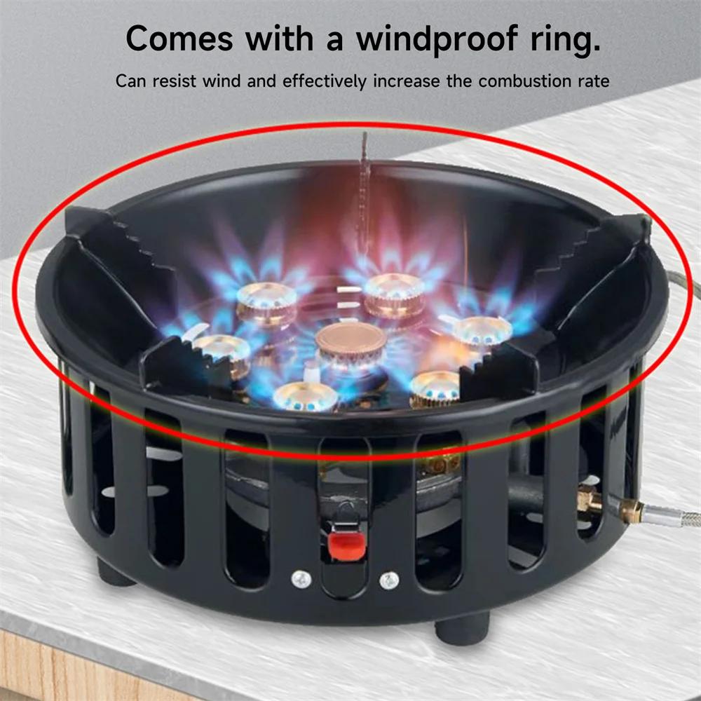 7-Core Camping Stove High-Power Strong Fire Portable Tourist Gas Burner Windproof Electronic Ignition Camping Equipment