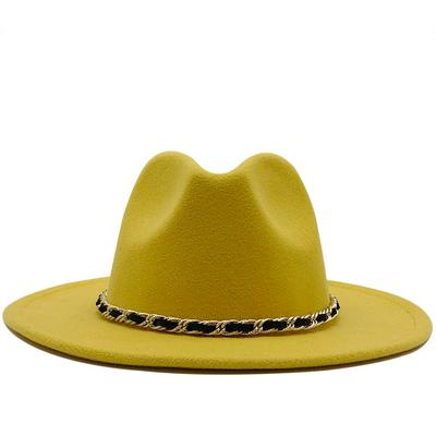 Dame Menn Bredbremmet Ullfilt Jazz Fedora Hatt Panama Stil Cowboy Trilby Fest Formell Kjolehatt Stor Størrelse Gul hvit