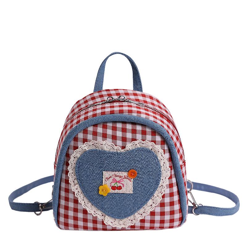 Plaid Canvas Bag Women's 2025 Summer New Trendy Fashion College Style Backpack Cartoon Cute Backpack