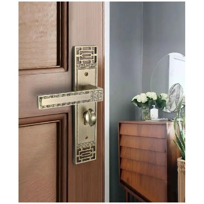 1 Set Aluminiumlegierung Universal leiser Türschloss neuer chinesischer antiker Bronze Innenraum Massivholz Griffschloss mit Schlüssel inklusive
