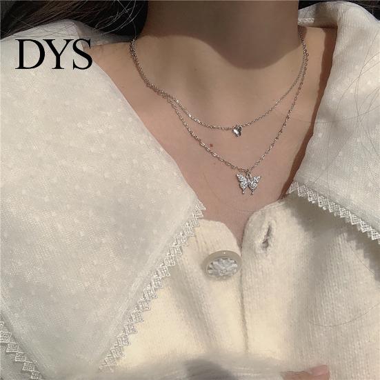 Butterfly Necklace Double Layer Rust-proof Alloy Jewelry Chain Pendant Personality Fashion Clavicle for Women