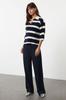 Women's Fashion Stylish Sweater Cream Polo Neck Basic Striped Knitwear Sweater