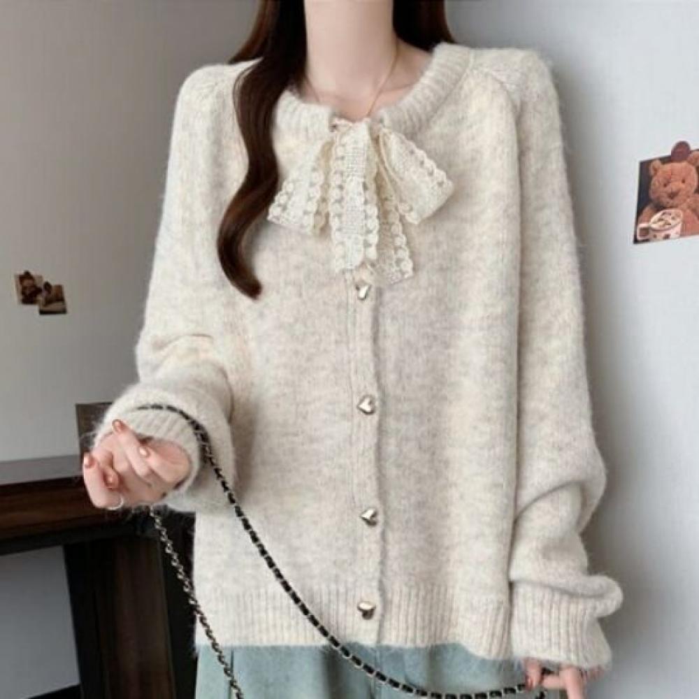 Navava Women Lovely Lace Ribbon Long Sleeve Knit Cardigan Nk3433